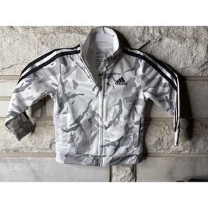 Adidas Boys Size 2T Track Jacket Full Zip Gray White Camo Print Lightweight